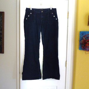 Twentyone Black Rue21 jeans sailor buttons boot cut 15 16 stretch dark wash